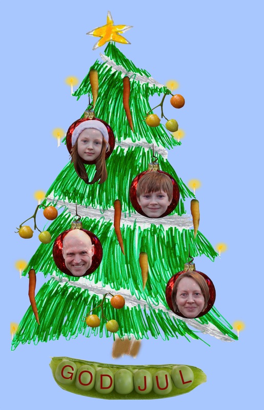 God Jul och Gott Nytt År önskar Nora, Isak, Josefin och Dan